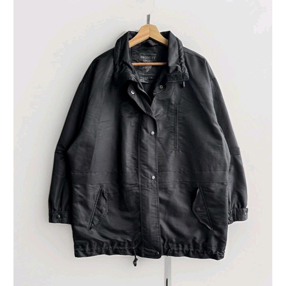 Bromley Sport Button Front Rain Jacket Men’s Medium Black Lined Coat Outdoor